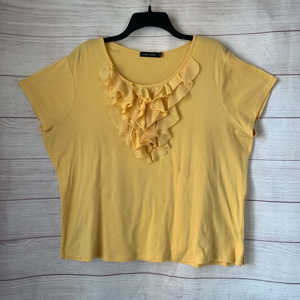 Casual Express Yellow Ruffle Blouse Short Sleeve Size XXL